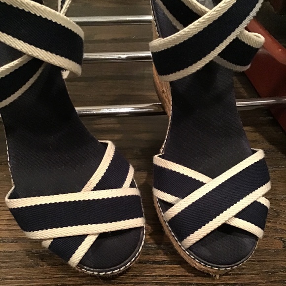 Tory Burch Adonis Blue & Ivory Wedges US 9 - Picture 2 of 8